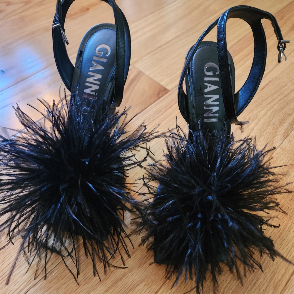 Gianni Bini Black Feather Embellished Heels